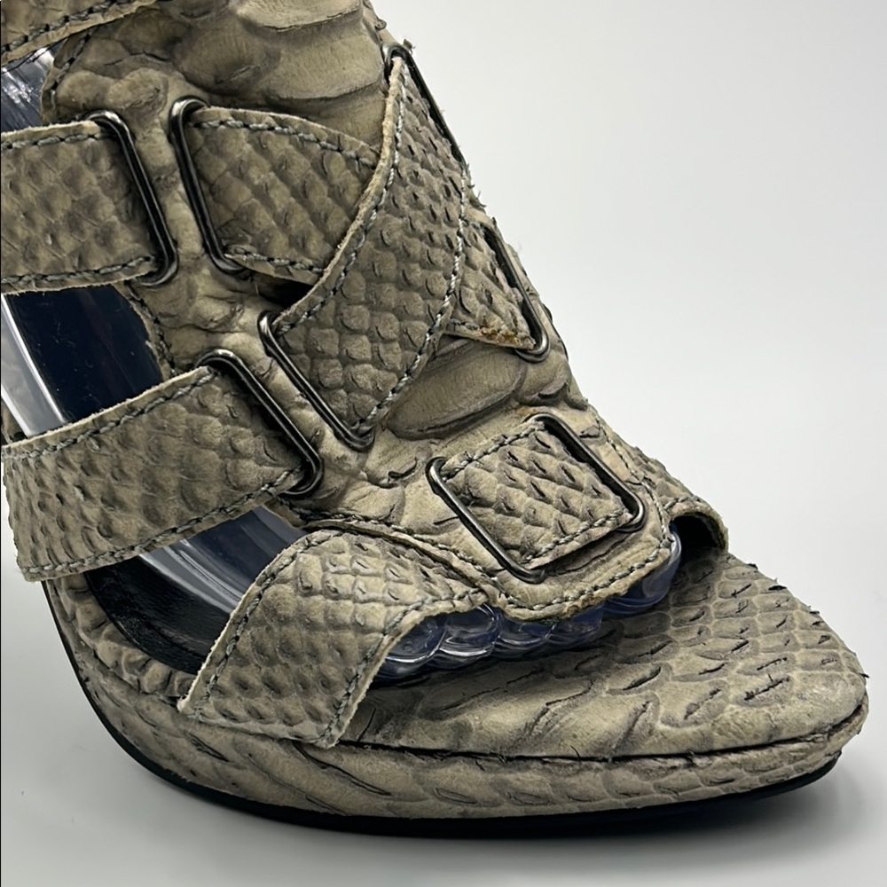 Zara Tan High Stiletto Heel Strappy Sandals 39 Beige Snakeskin Buckle Open Toe - Picture 15 of 16